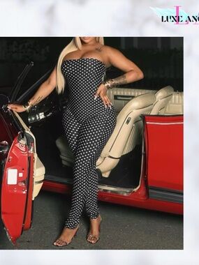 Strapless Black Polka Dot Jumpsuit